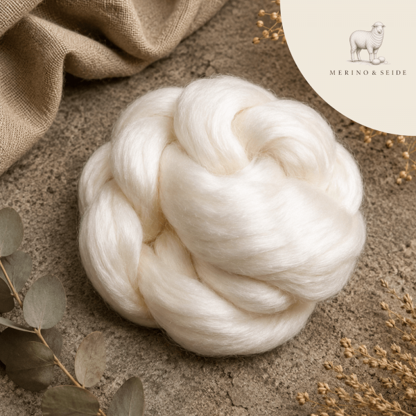 Merino-Seide Kammzug in Naturweiß aus Schurwolle und Seide zum Spinnen